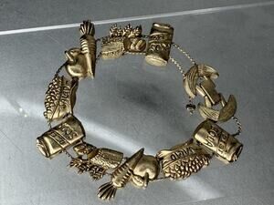 Vintage GoldTone Y2K Diet Soda Salad Diet Culture Slide Charms 8in Bracelet